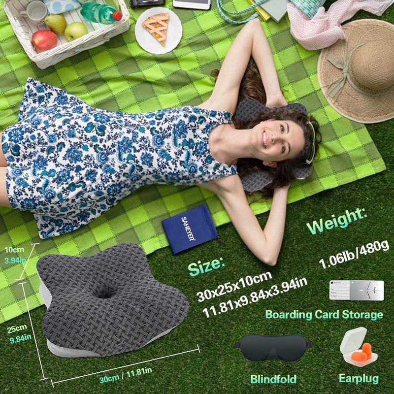 SAHEYER Travel Pillow for Sleeping, Ergonomic Cervical Neck Support Pillows, Lightweight Memory Foam Travel Pillow for Camping, Backpacking, Hammock - with Travel Storage Bag and Cooling Cover, Black - Image 2